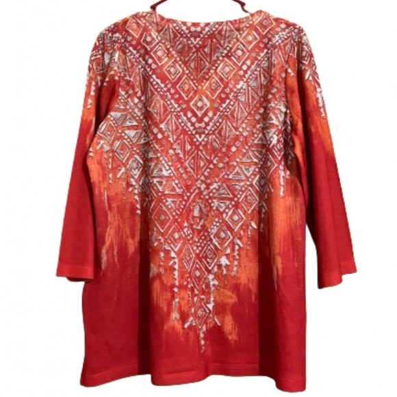 Zenergy by Chico’s Red Orange Detailed Casual Boho Summer Top Sz-L - Picture 6 of 6